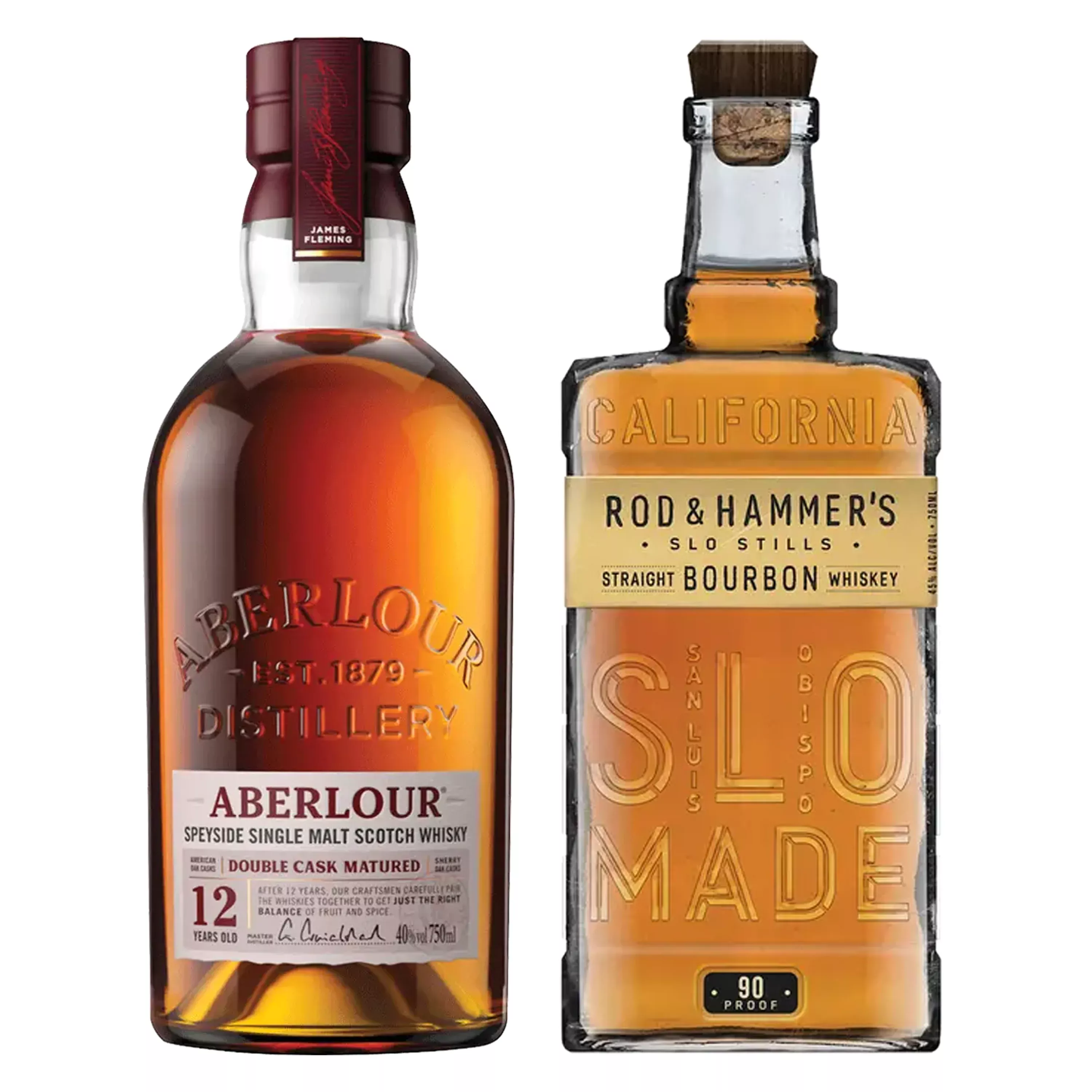 Aberlour Single Malt Scotch Double Cask Matured 12 Year& Rod & Hammer's Straight Bourbon Slo Stills Bundle