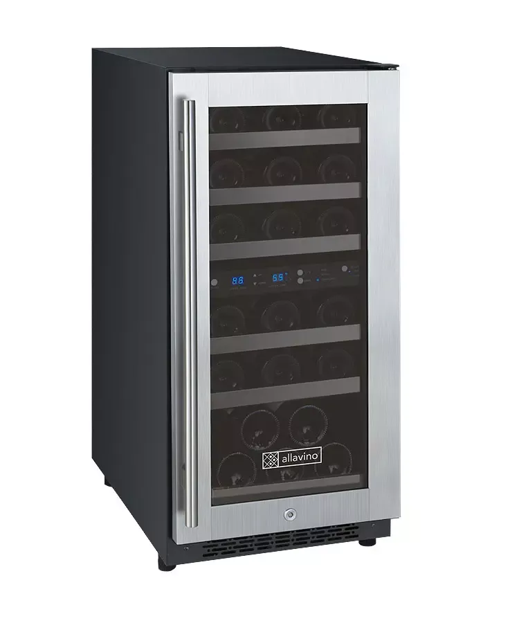 Allavino 15" Wide FlexCount Series 30 Bottle Dual Zone Stainless Steel Left Hinge Wine Refrigerator