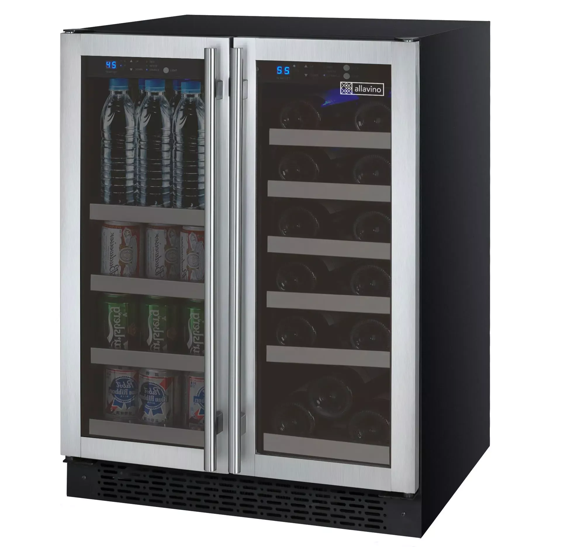 Allavino 24" Wide FlexCount Series 18 Bottle/66 Cans Dual Zone Stainless Steel Wine Refrigerator/Beverage Center