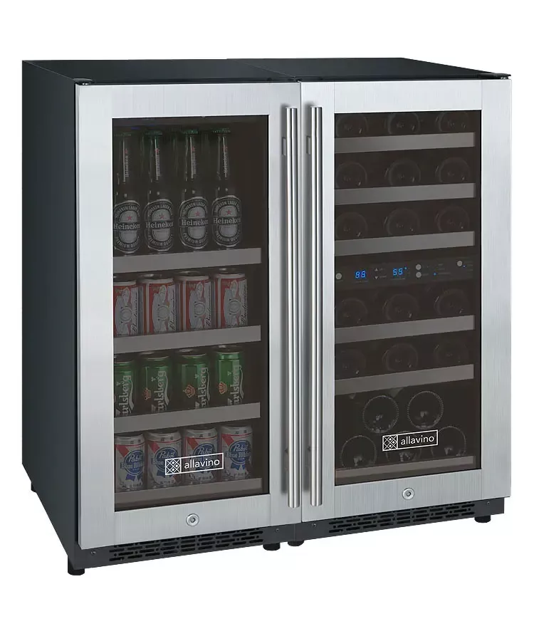 Allavino 30" Wide FlexCount Series 30 Bottle/88 Can Dual Zone Stainless Steel Side-by-Side Wine Refrigerator/Beverage Center
