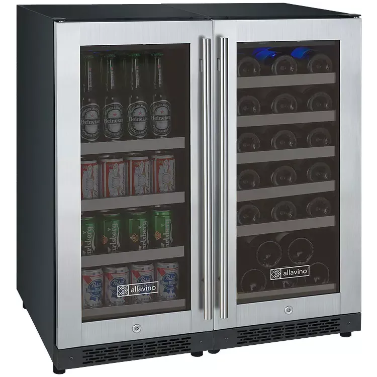 Allavino 30" Wide FlexCount Series 30 Bottle/88 Dual Zone Can Stainless Steel Side-by-Side Wine Refrigerator/Beverage Center