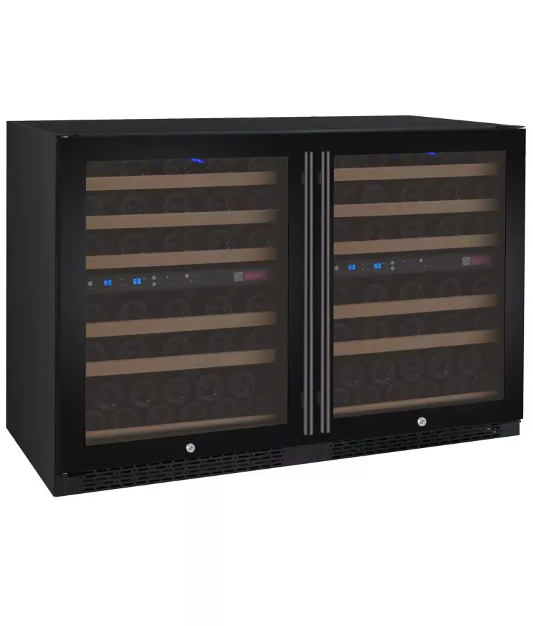 Allavino 47" Wide FlexCount Series 112 Bottle Four Zone Black Side-by-Side Wine Refrigerators