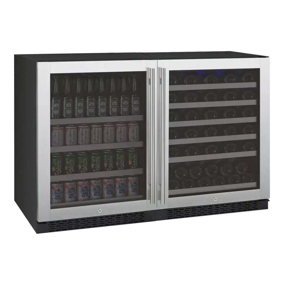 Allavino 47" Wide FlexCount Series 56 Bottle/154 Can Dual Zone Stainless Steel Side-by-Side Wine Refrigerator/Beverage Center