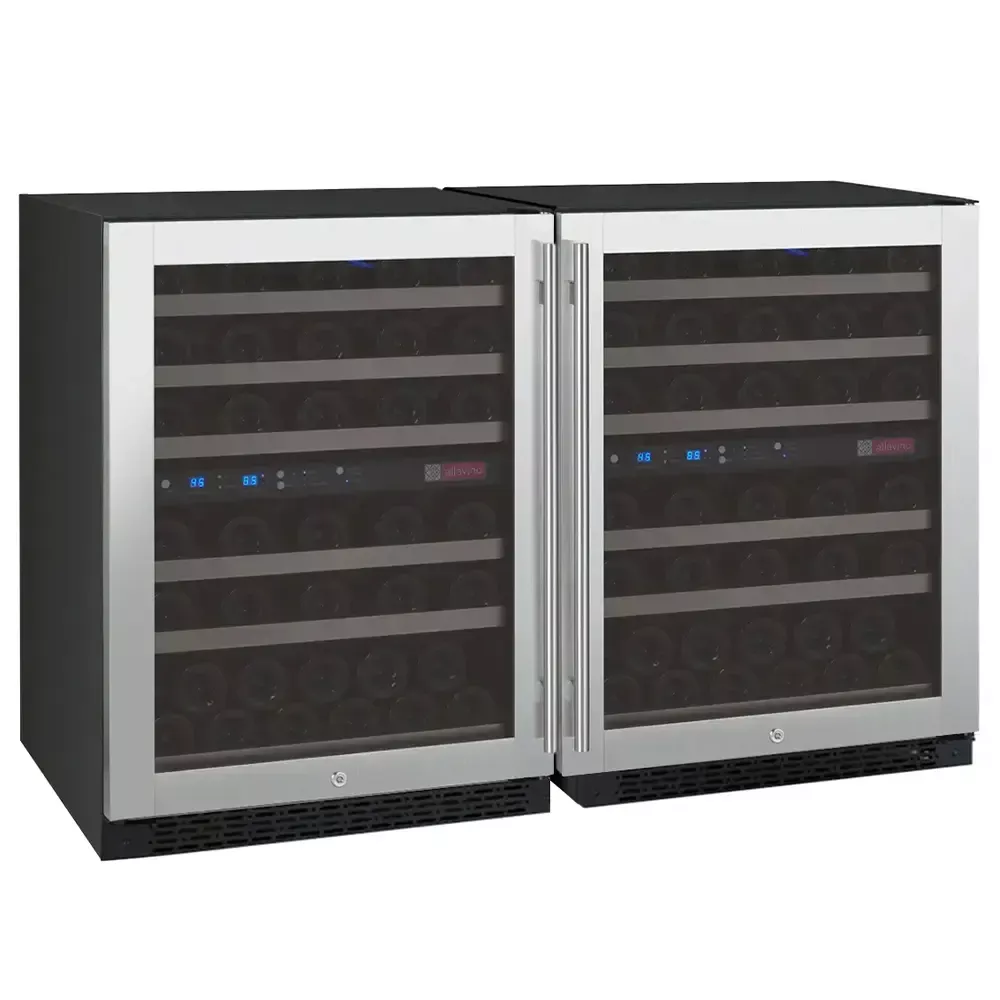 Allavino FlexCount Series 112 Bottle Four Zone Undercounter Side-by-Side Wine Refrigerators with Black Doors