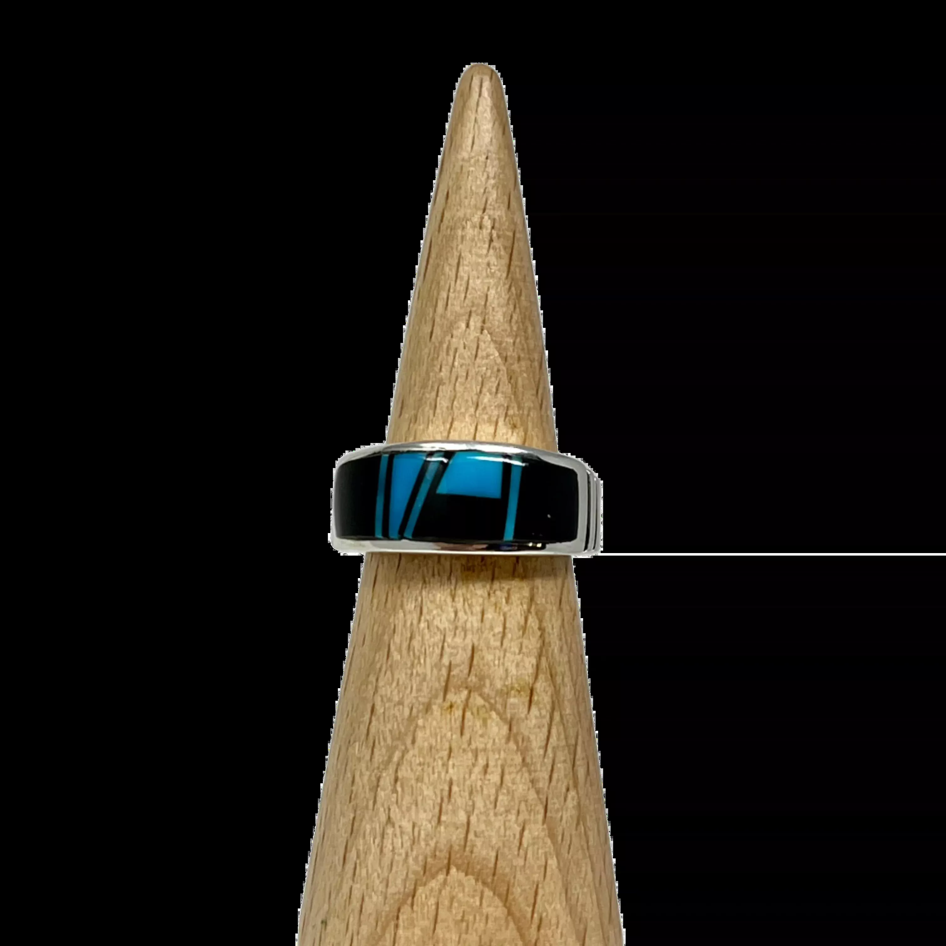 Allen Tolino Turquoise and Onyx Inlay Ring