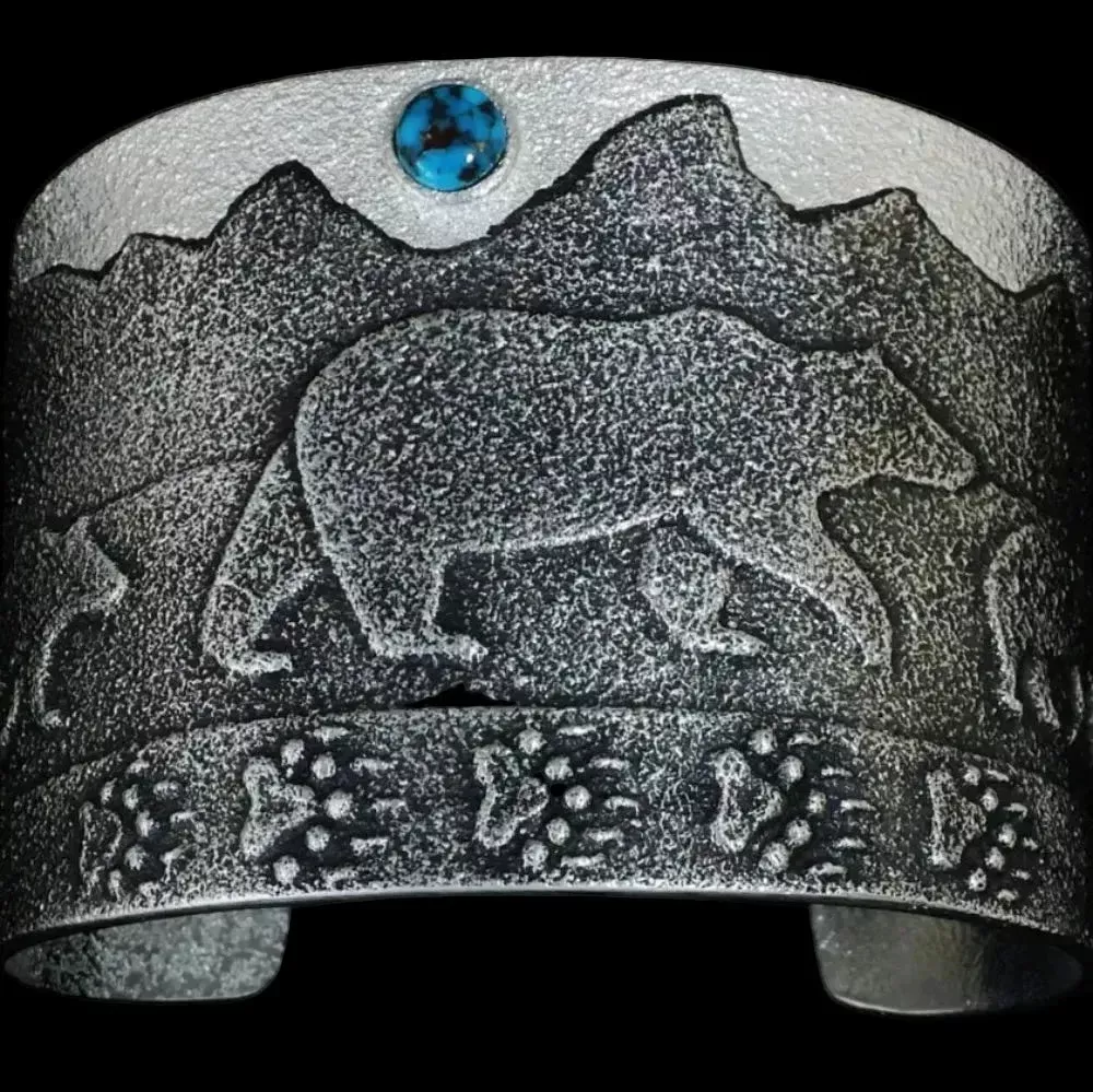 Darryl Dean Begay Mama Bear Silver Cuff, Apache Blue Turquoise