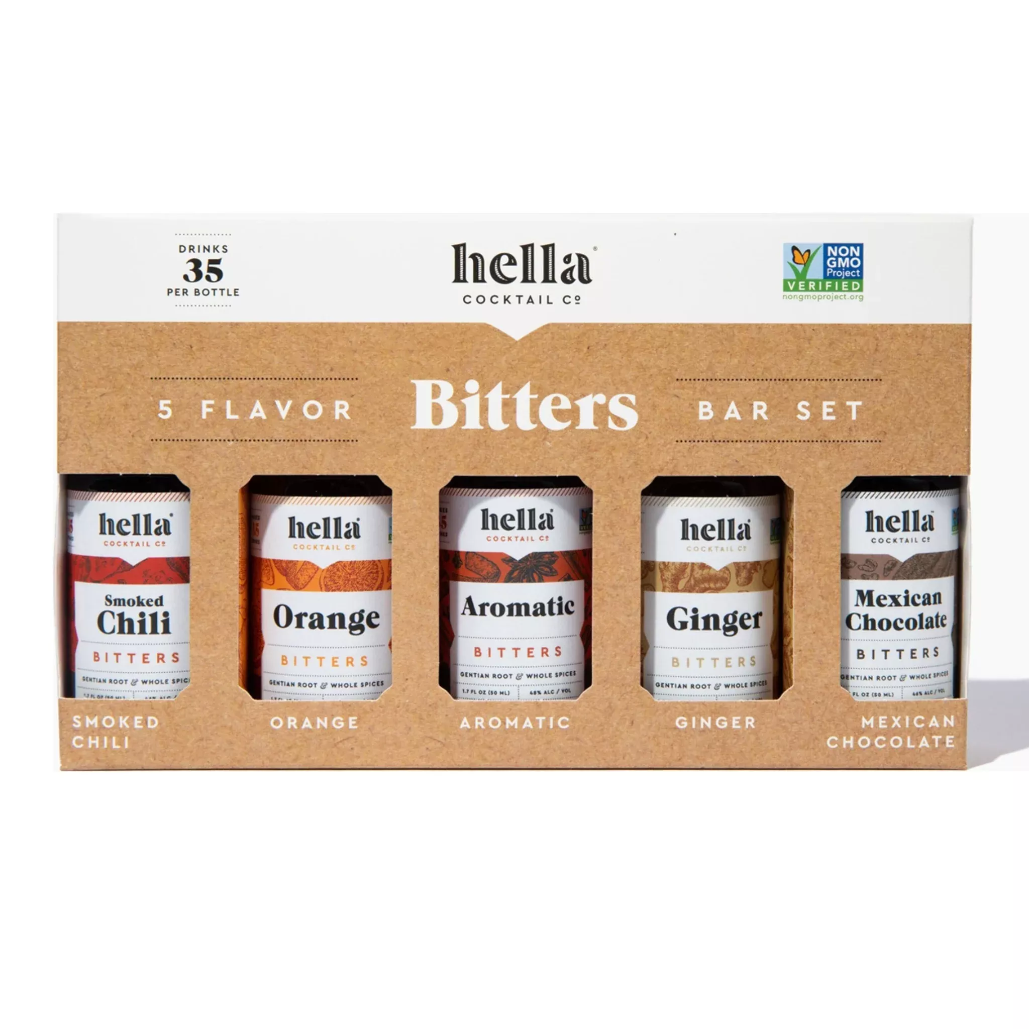Hella Cocktail Co. 5 Flavor Bitters Bar Set 5 x 50ml (Smoked Chili, Orange, Aromatic, Ginger & Mexican Chocolate)