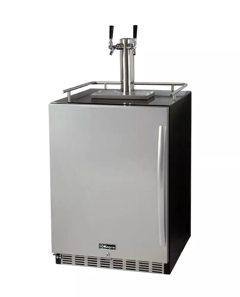 Kegco 24" Wide Kombucha Dual Tap Black Commercial Built-In Left Hinge Kegerator