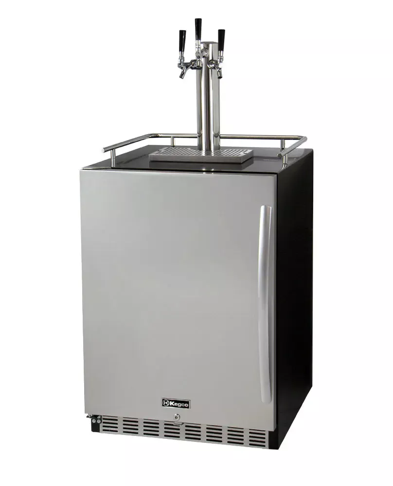 Kegco 24" Wide Kombucha Triple Tap Stainless Steel Commercial Built-In Left Hinge Kegerator