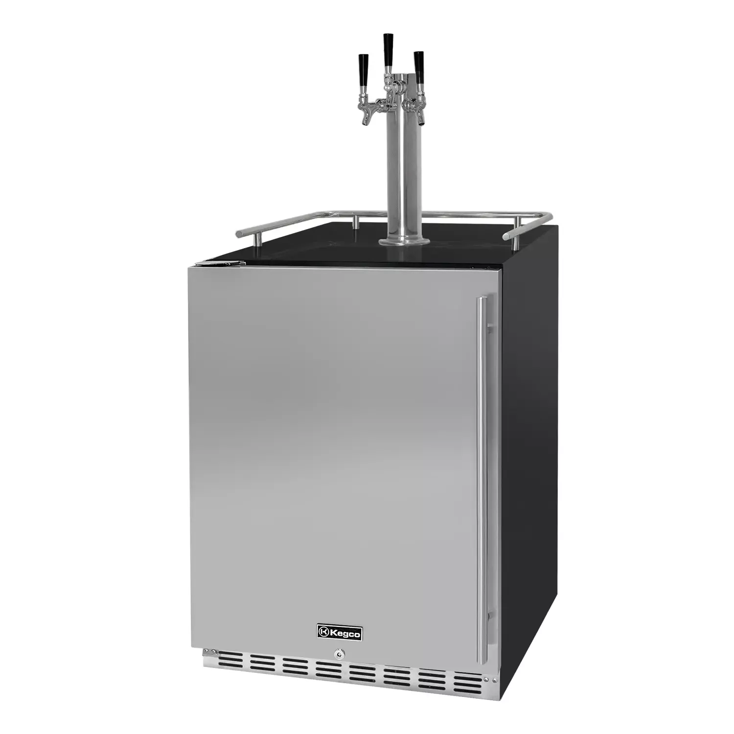 Kegco 24" Wide Triple Tap Stainless Steel Built-In Left Hinge Digital Kegerator with Kit