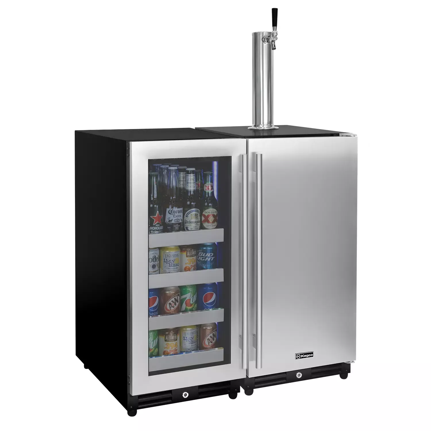 Kegco 30" Wide Side-by-Side Beverage Center and Single Tap Kegerator