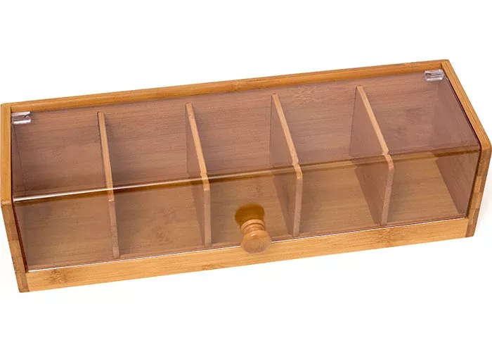 Lipper International Bamboo 5-Section Tea Box with Acrylic Cover