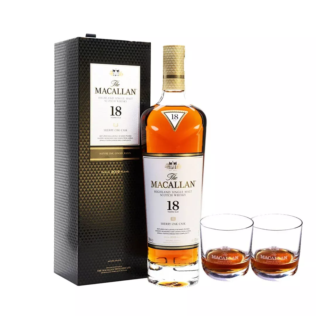 The Macallan 18 Year Old Sherry Cask W/ 2 Official Glasses
