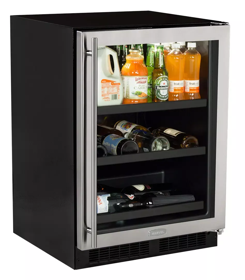 Marvel 24" Beverage Center with Two Convertible Shelves - Solid Overlay Panel Reversible Door