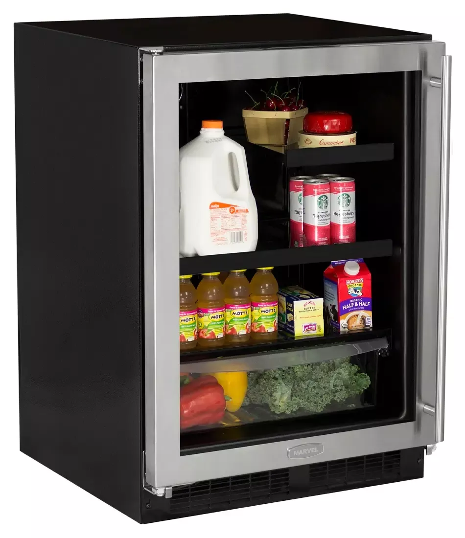 Marvel 24" Beverage Refrigerator With Drawer - Solid Overlay Panel Reversible Door