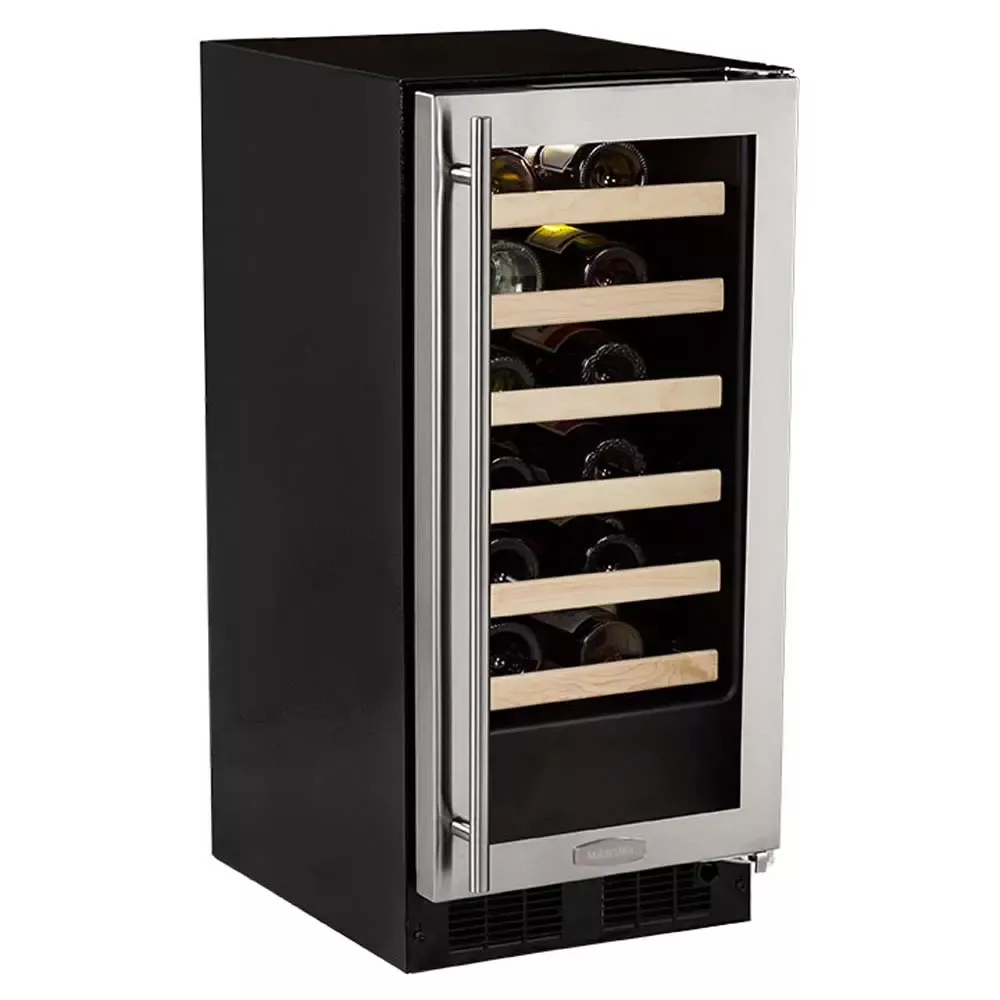 Marvel 24-Bottle Wine Cooler - Black Cabinet and Solid Panel Overlay Ready Door