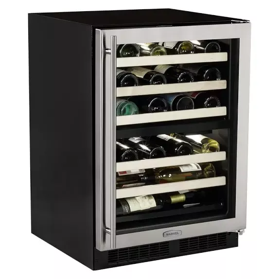 Marvel 24" Dual Zone Wine Cellar - Black Cabinet and Solid Panel Overlay Door