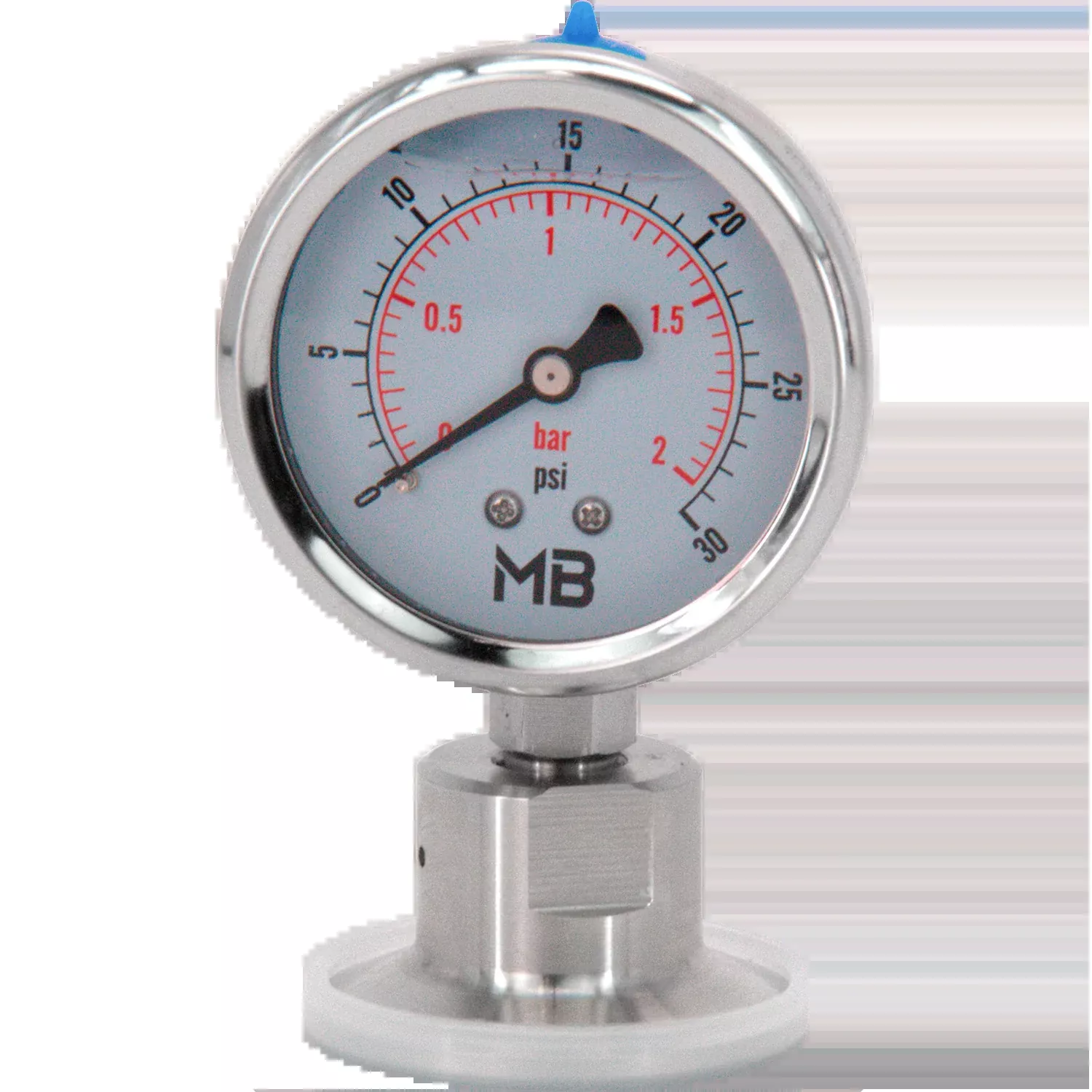 MB Oil Filled Pressure Gauge | 0-30 PSI | Stainless 1.5