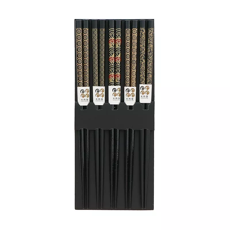 Miya Set of 5 Chopsticks Assorted Black and Gold Print
