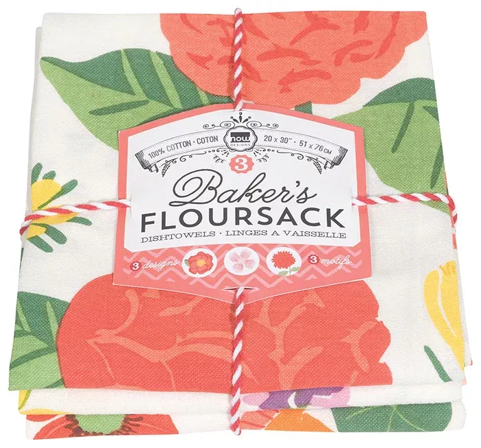 Now Designs Set of 3 Flowers of the Month Floursack Towels