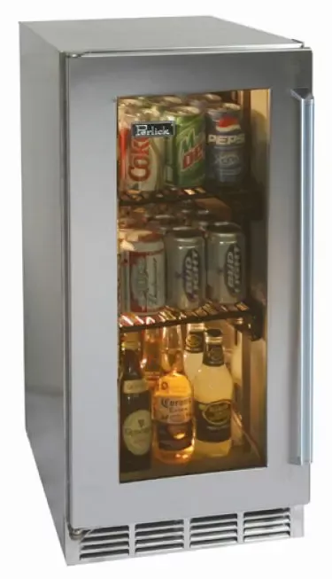 Perlick 15" Outdoor Signature Series Refrigerator - Stainless Glass Door - Left Hinge