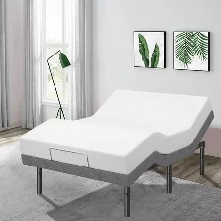 Renanim Smart Adjustable Full Bed Frame Zero Gravity with 14Mattress Included Electric Massage for Better Sleep & Comfort - Reclining BaseDual MassagersHead & Foot Incline - Wireless RemoteUSB