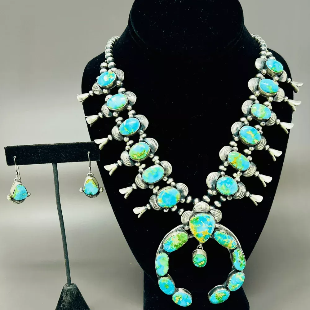 Royston Turquoise Squash Blossom & Earrings