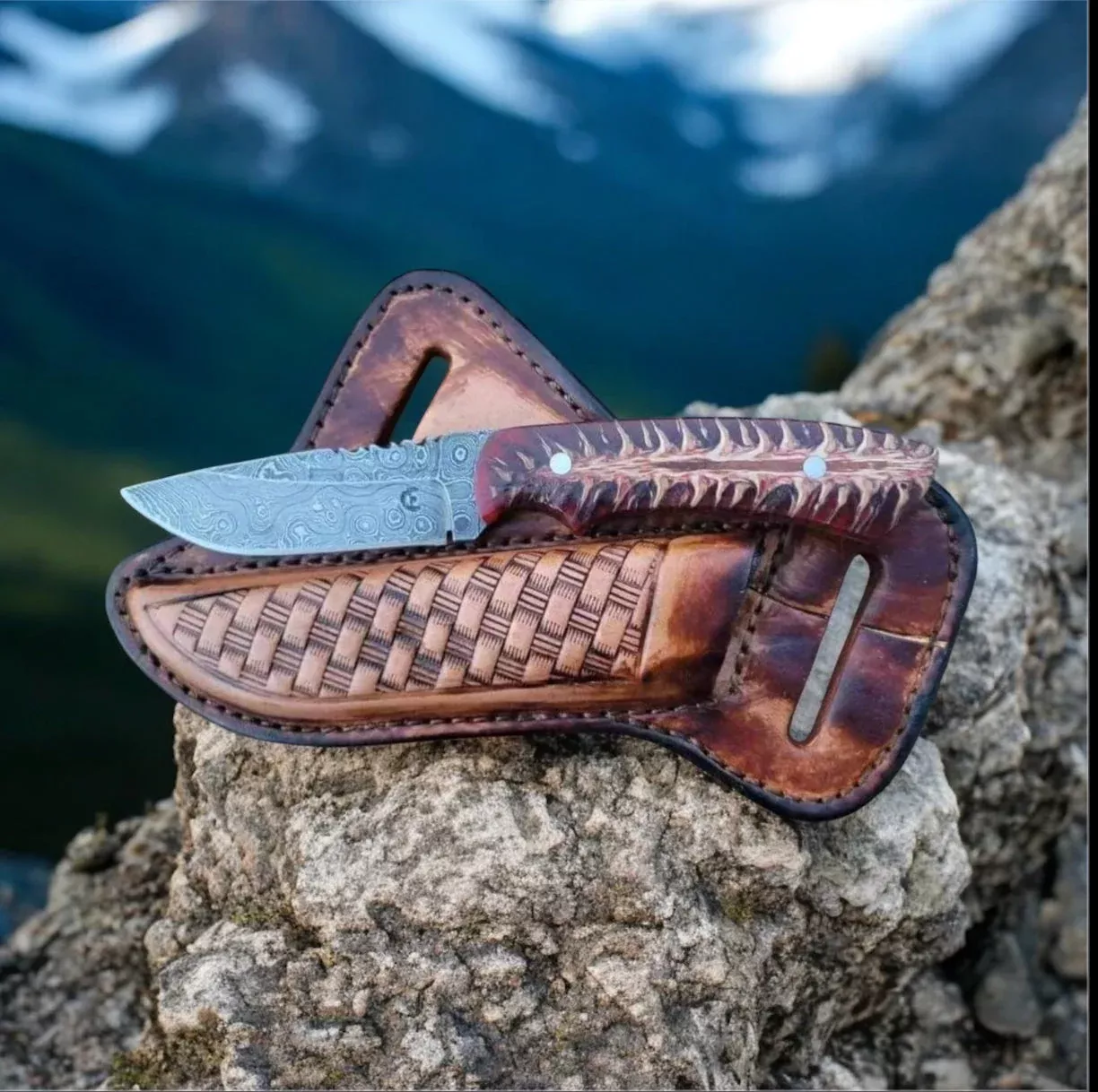 Rustic Cowboy Knife – Handmade Rasp Steel Knife with Pine Cone Handle & Leather Sheath