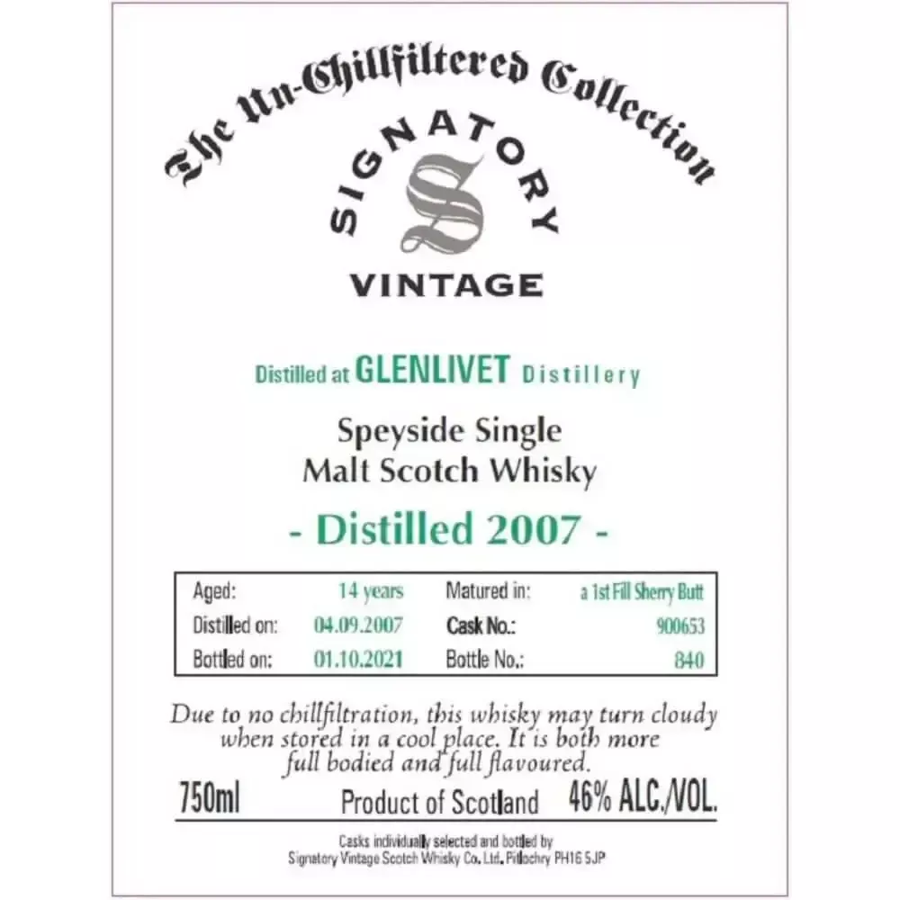 Signatory Vintage 2007 Glenlivet 14 Year Old