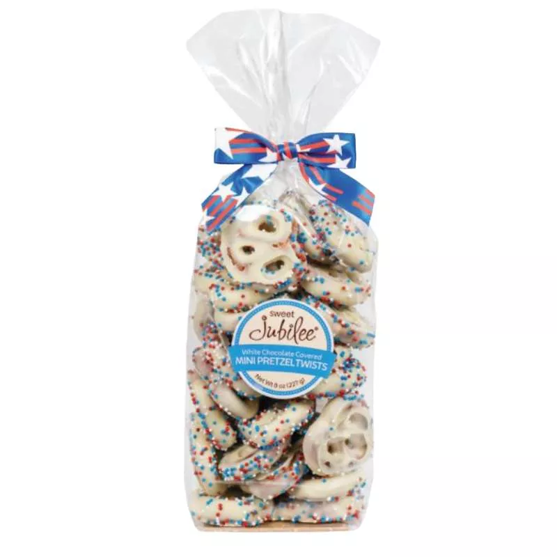 SWEET JUBILEE WHITE CHOCOLATE PATRIOTIC PRETZELS