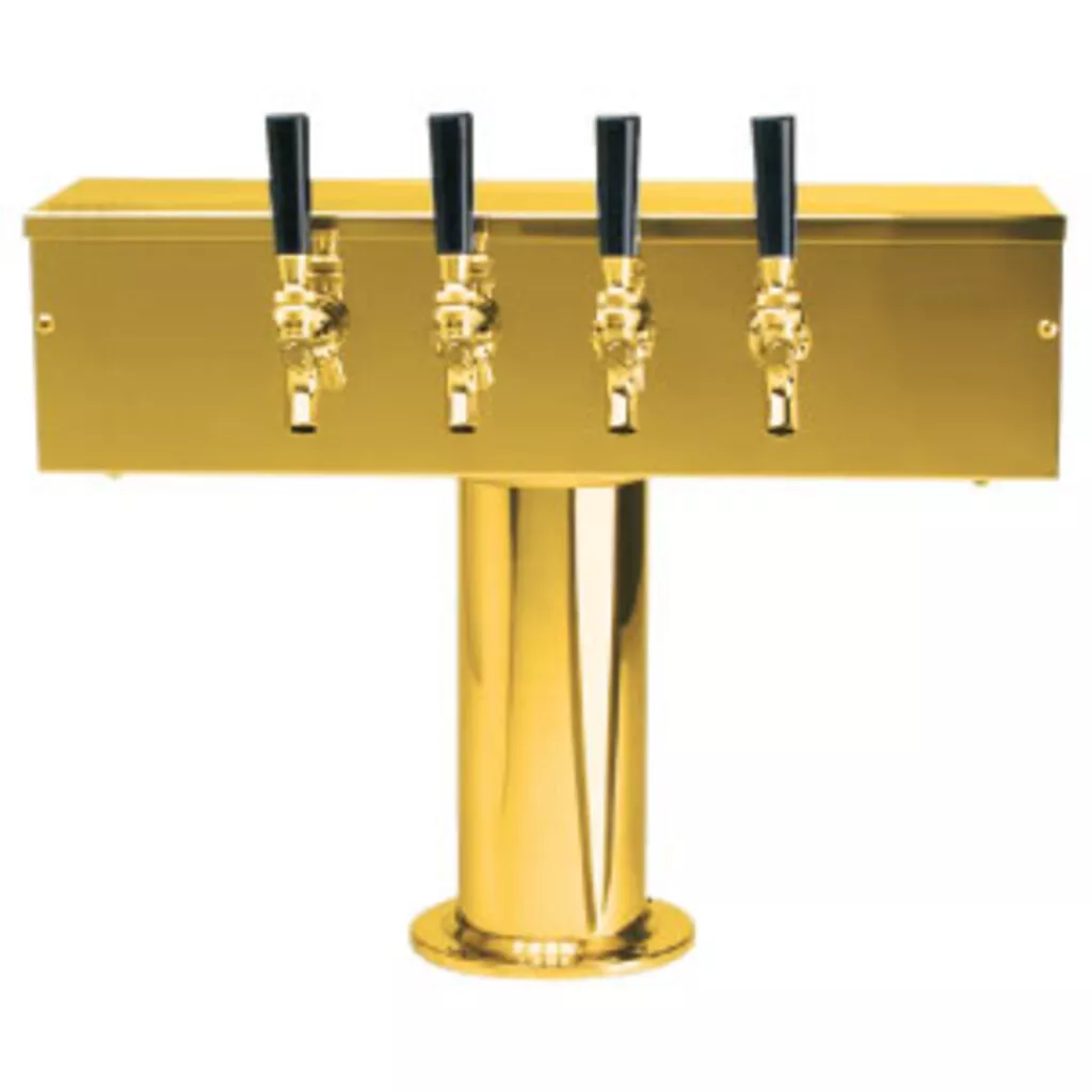 "T" Style 4 Tap Draft Beer Tower – Air Cooled – PVD Brass – 4" Column