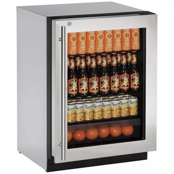 U-Line 4.9 Cu. Ft. Refrigerator - Stainless Steel Glass Door with Lock - Right Hinge