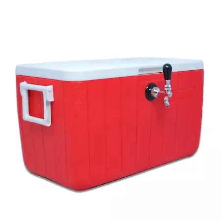 UBC Single Faucet Jockey Box - 48 Qt., One 5/16" O.D. 70' SS Coil - Red