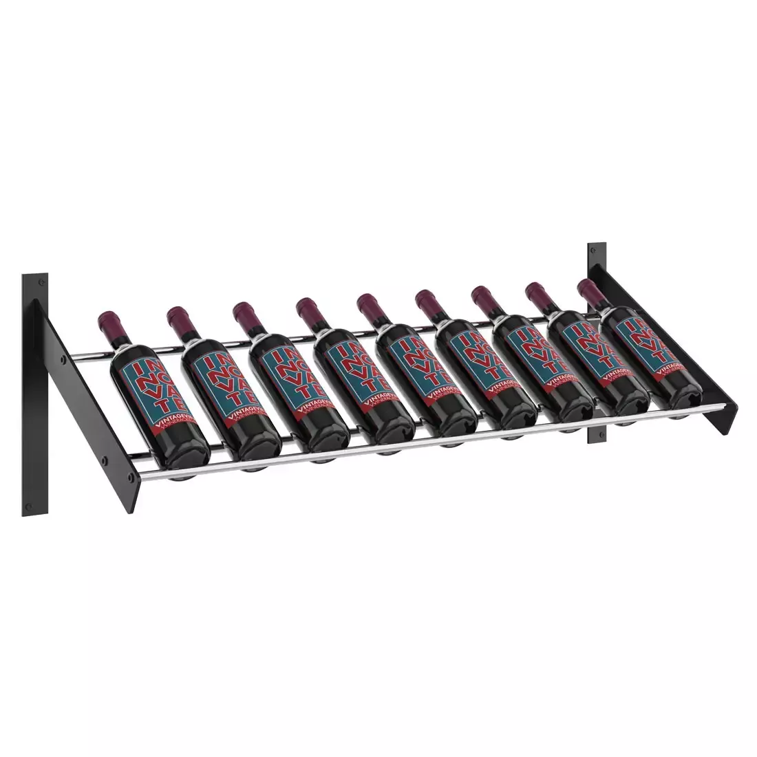 VintageView Evolution Wine Wall Presentation Row Wine Rack | 9 Bottle - Black Bracket & Golden Bronze Rods