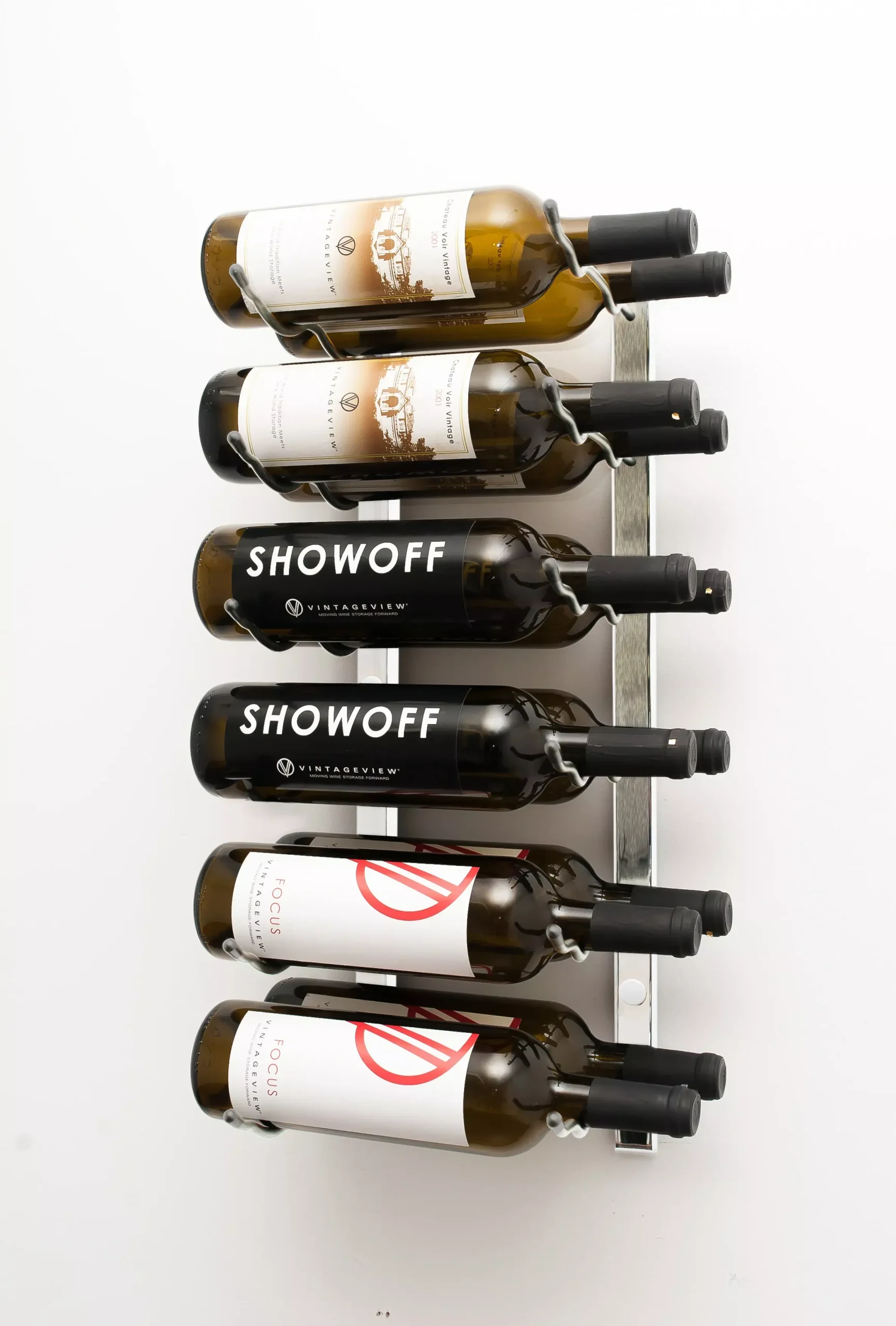 VintageView W Series 2" Wall Mounted Metal Wine Rack | 12 Bottle - Chrome Luxe Finish