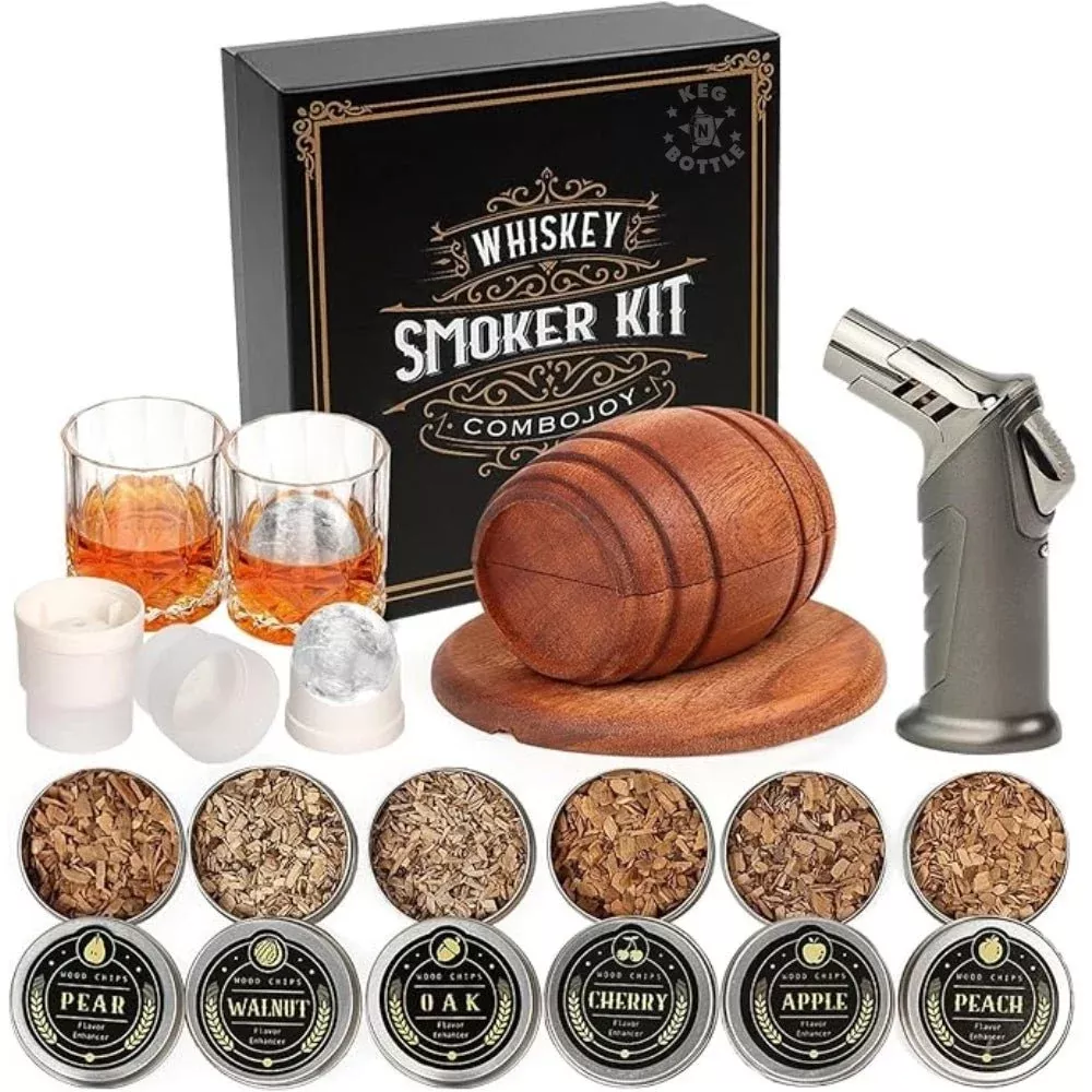 Whiskey Smoker Kit with Torch, 6 Wood Chip Flavors & Glass Accessories